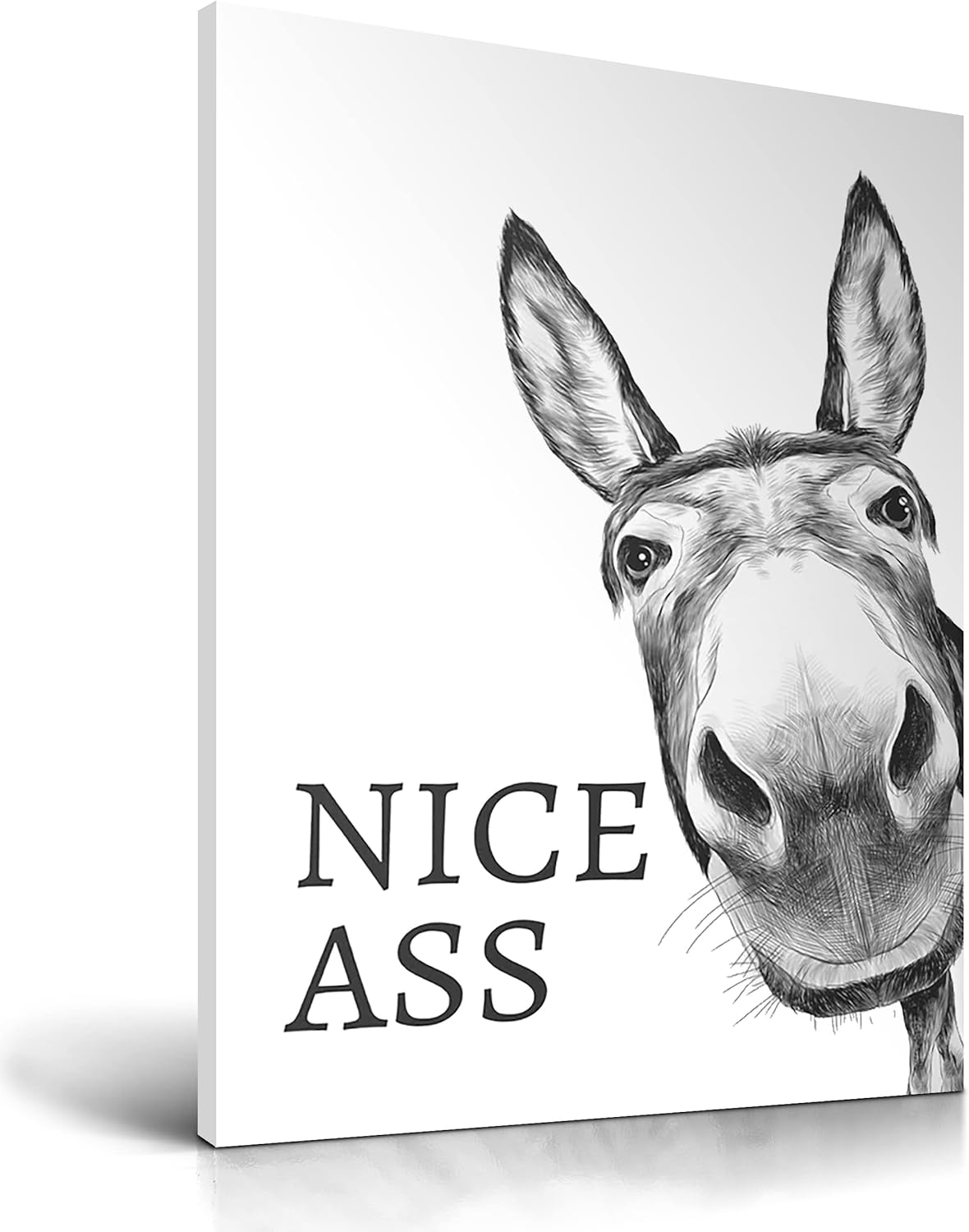 Posters & Prints - UPWOIGH Funny Bathroom Wall Art Decor, Black and White humorous Donkey Wall Art, Waterproof Wood Framed Canvas Wall Art Animals Abstract Prints, 12x16in High-end Pictures for Dormitory Bedroom Kids Room 1 Pack