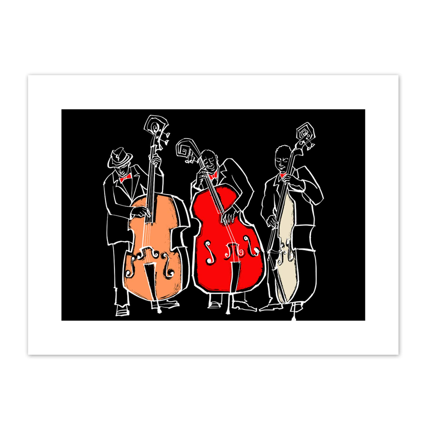 Wee Blue Coo Musicians Jazz Bass Illustration Art Print Canvas Premium Wall Decor Poster
