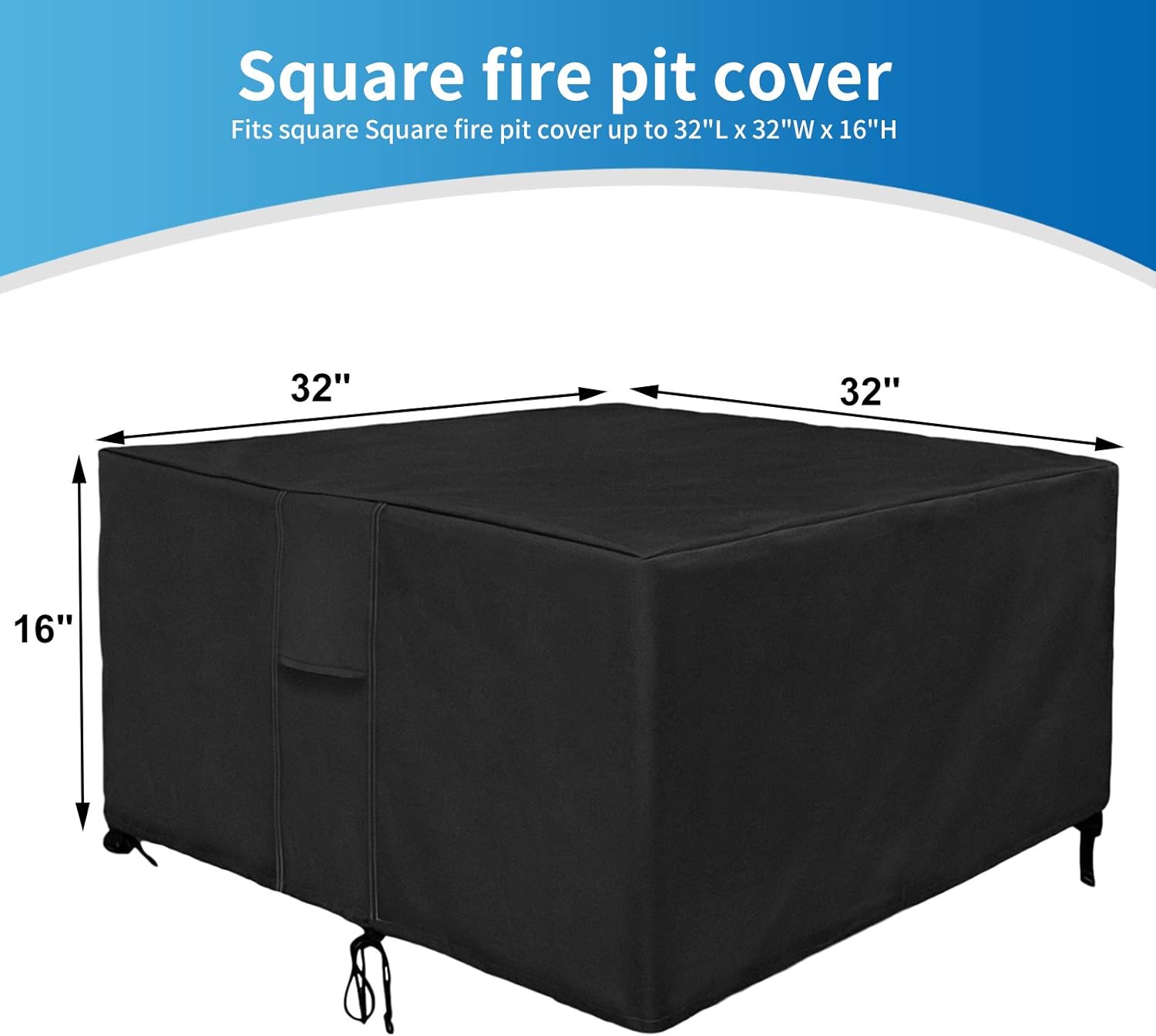 Qualward Outdoors Fire Pit Cover - Heavy Duty Square Waterproof 600D Patio Fire Pit Table Cover 36 x 36 Inch, Black