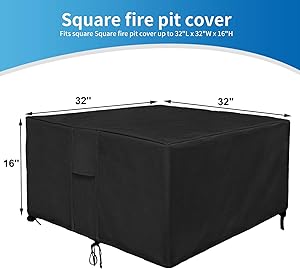 Qualward Outdoors Fire Pit Cover - Heavy Duty Square Waterproof 600D Patio Fire Pit Table Cover 36 x 36 Inch, Black