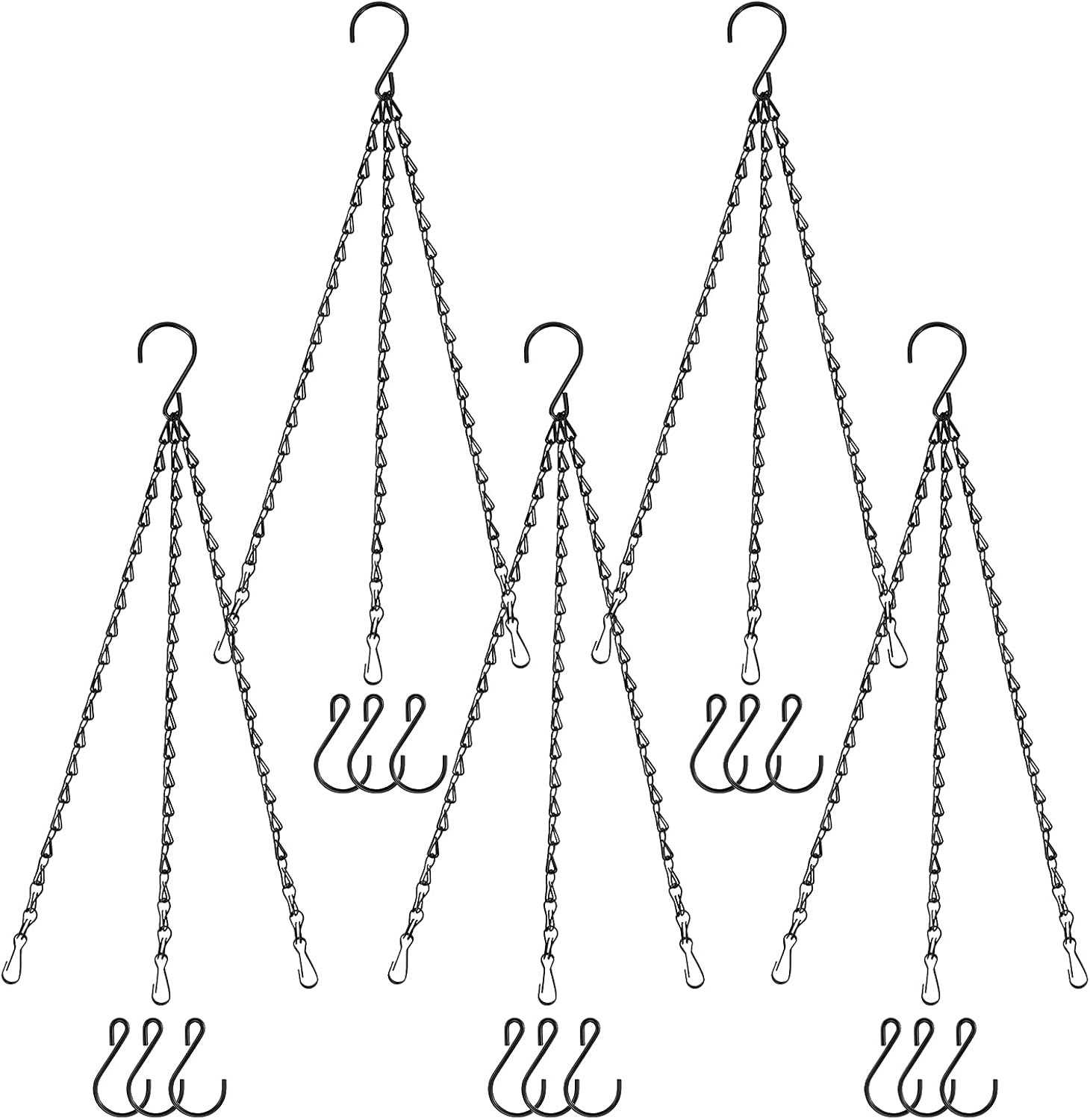 Outdoor Hanging Brackets - wiwoo Hanging Chains for Planters Bird Feeders, 19.3 Inches Black Hanging Baskets Chain Sets for Outdoor/Indoor Lanterns Billboards Chalkboards Wind Chimes and Decorative Ornaments