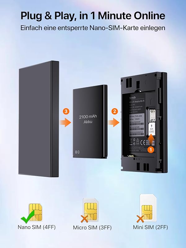 MF6 Mobiler 4G LTE WLAN Router, Farb-LCD, WiFi 6 Tragbarer Hotspot