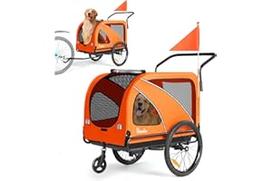 Sepnine Dog Bike Trailer, Supports up to 110 lbs, 2-in-1 Pet Stroller Cart Bicycle Carrier, Easy Folding Cart Frame with Quick Release Wheels, Universal Bicycle Coupler, Non-Slip Floor, Internal Leash