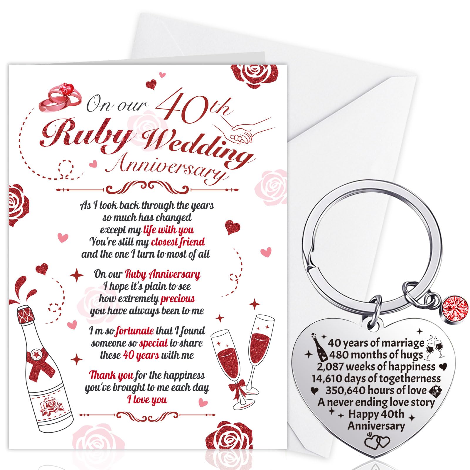 HOWAF 40th Wedding Anniversary Card, Ruby Wedding Anniversary Card 40th Wedding Anniversary Card Ruby Wedding Anniversary Cards Keyring Ruby Wedding Anniversary for Wife Husband Gift