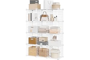 LALFPET 12-Cube Modular Wire Storage Cabinet, Metal Grid Shelves Organizer, Stackable DIY Bookshelf & Shoe Rack for Entryway,