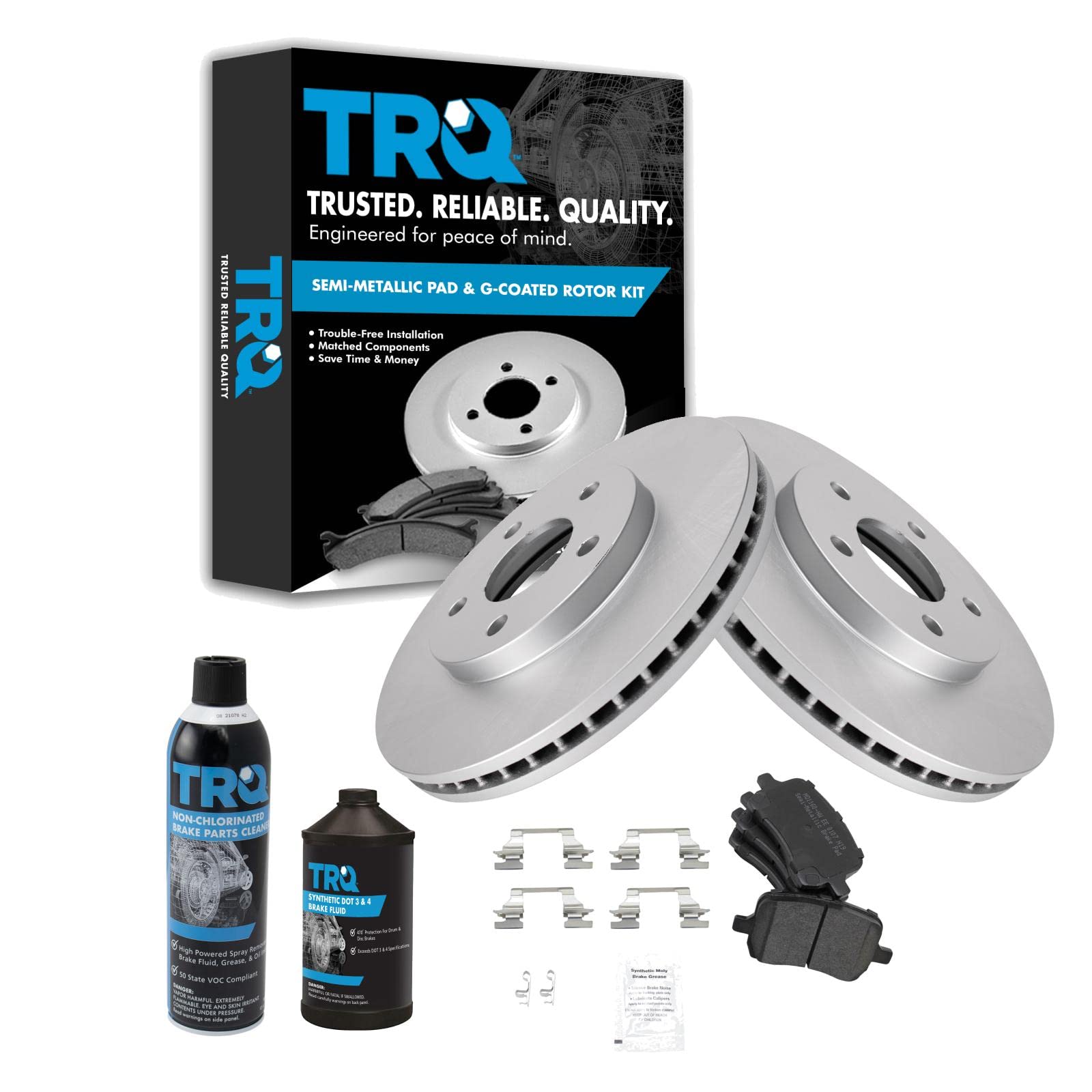 TRQ Front Brake Pad & Rotor Kit Brake Chemical Kit Brake Pads Brake Rotor Semi-Metallic Premium G-Coated Compatible with 2006-2011 Chevrolet HHR Image