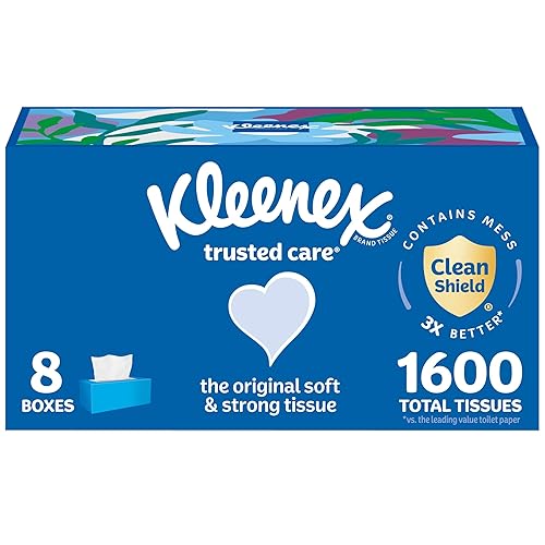Kleenex Trusted Care Facial Tissues, 8 Flat Boxes, 200 Tissues per Box, 2-Ply, Packaging May Vary
