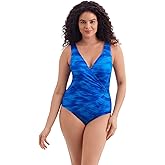 Longitude by Mimi Flamingo Women's Swimwear Tidal Wave O Ring Surplice One Piece Swimsuit, Blue, 16