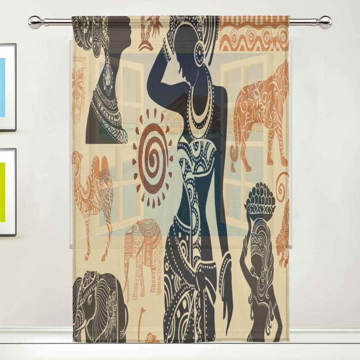 ISAOA Tulle Sheer Curtain,African Set Window Curtain for Living Room/Bedroom Window Home Fashion & Decoration, Single panel, 52 x 84 Inches