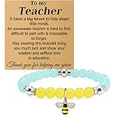 Teacher Appreciation Gifts Beaded Bracelets Bee Teacher Gifts for Women Thank You Present for Her Teaching Assistant Coworker Stretch Beads Bracelets for Bee Lover Teaching Friend Stretch Jewelry