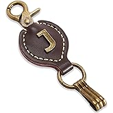 TSUI CHAN Initial Letter Keychain Brown Leather Alphabet Keychain with Easy Clasp, Key Car Key Bag Key Ring for Women Mens