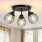 Baocuz 3-Light Kitchen Light Fixtures Ceiling Mount, Adjustable Multi-Directional Farmhouse Black Metal Cage Flush Mount Ceil