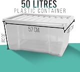 Klass Home Collection 3 x 50L Clear Plastic Storage Boxes with Lids Set of 3 view 3