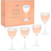 Crutello Nick and Nora Cocktail Glasses - 5 oz Vintage Art Deco Ribbed Glassware for Drinking Classic Gin, Whiskey, Vodka - Fluted Nick and Nora Glasses with Gold Rim - Set of 4