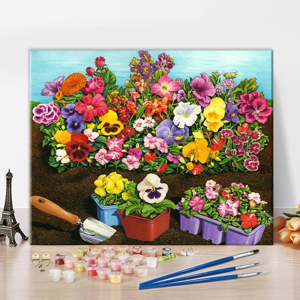 Paintings - TUMOVO Flowers Paint by Number for Adults with Brushes Garden Paint by Number Kits on Canvas Paint Kits for Adults Acrylic Oil Hand Painting Art Crafts for Home 16