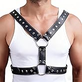 Men’s Adjustable PU Leather Chest Harness Belt, Punk Rivet Body Strap for Muscle Show & Fitness, Rave & Festival Accessory, Clubwear Cosplay Nightclub Costume Outfit