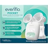 Evenflo Pocket Portable Double Electric Breast Pump, White, 20 Pumping Sessions per Charge, 9 Suction Settings, 3 Memory Presets