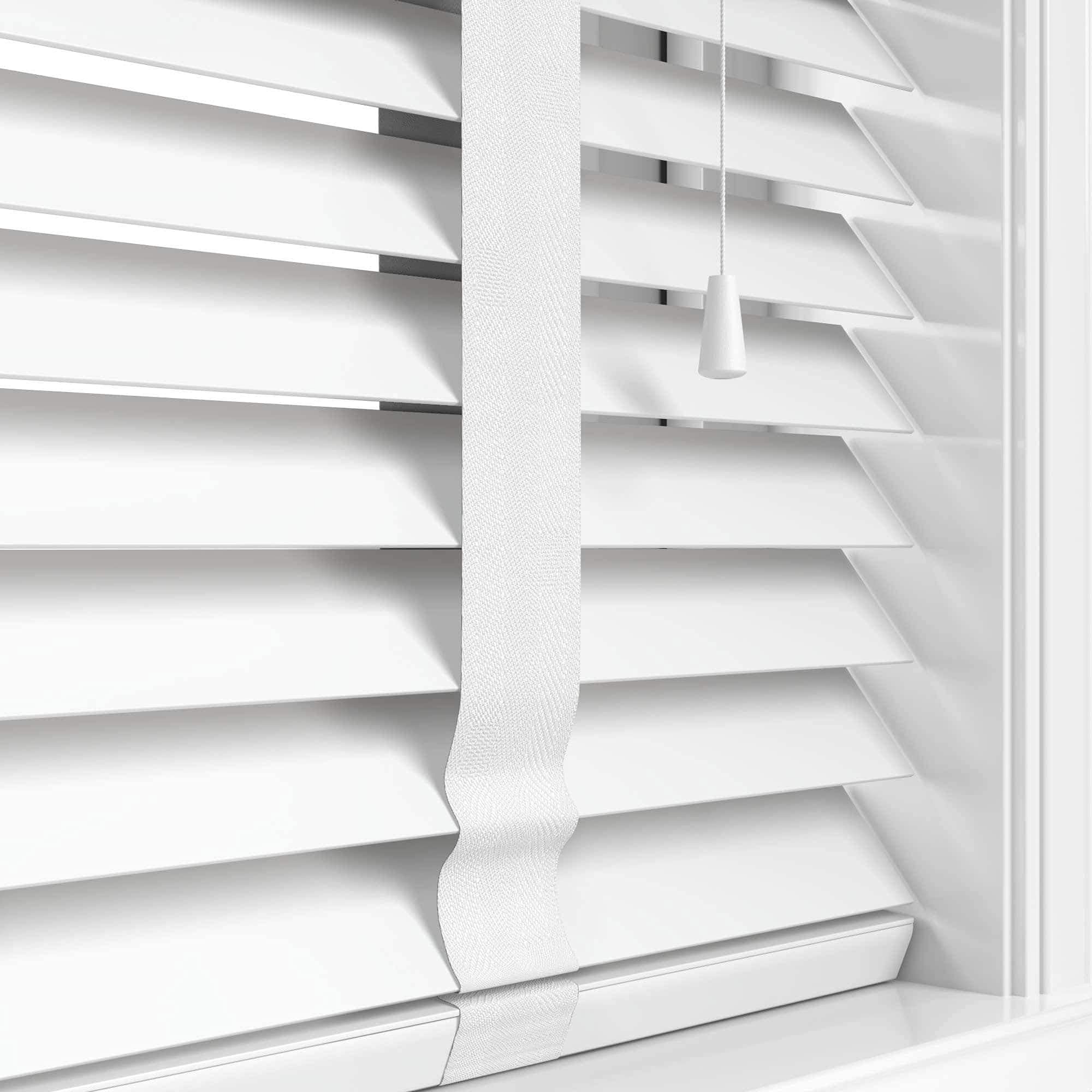 Funky Gadgets Faux Wood Blinds Wooden Grain window Venetian Blind 50mm Horizontal Smooth Slats with Tape White Silver/Grey TRIMMABLE Child Safe (White, W60cmxL150cm)