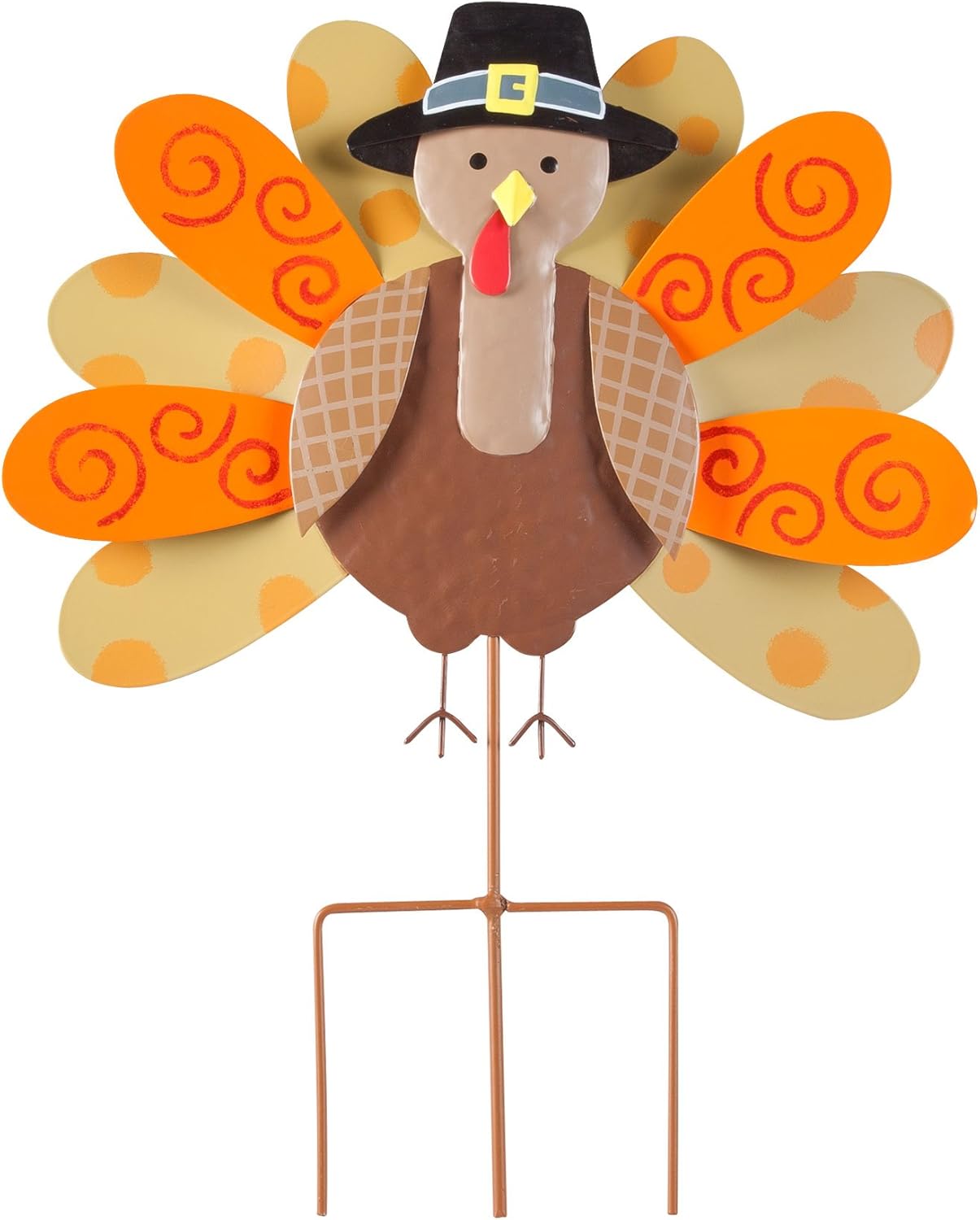 Decorative Garden Stakes - Pilgrim Turkey Lawn Stake by Fox River Creations, Thanksgiving Yard Décor, 18” High with Metal Stake
