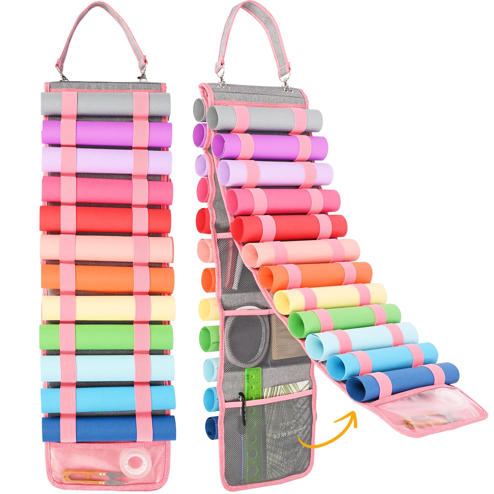 Vinyl Roll Holder-24 Compartments Vinyl Storage Organizer,Cricut Accessories Vinyl Holder Wall Craft Organizers and Storage Over The Door Vinyl Roll Storage for Home Craft Closet