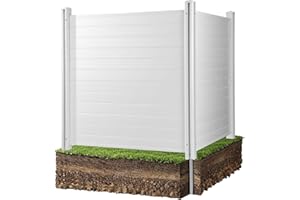 VEVOR 2 Panels Vinyl Privacy Screen, 50 x 50 in Outdoor Fence Enclosure with Galvanized Metal Stakes, Horizontal PVC Fence Sc