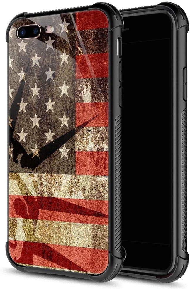 CARLOCA iPhone 8 Case,Gold Retro USA Flag iPhone 7 Cases iPhone SE 2020 Cases for Girls Boys,Graphic Design Shockproof Anti-Scratch Hard Back Case for Apple iPhone 7/8/SE2