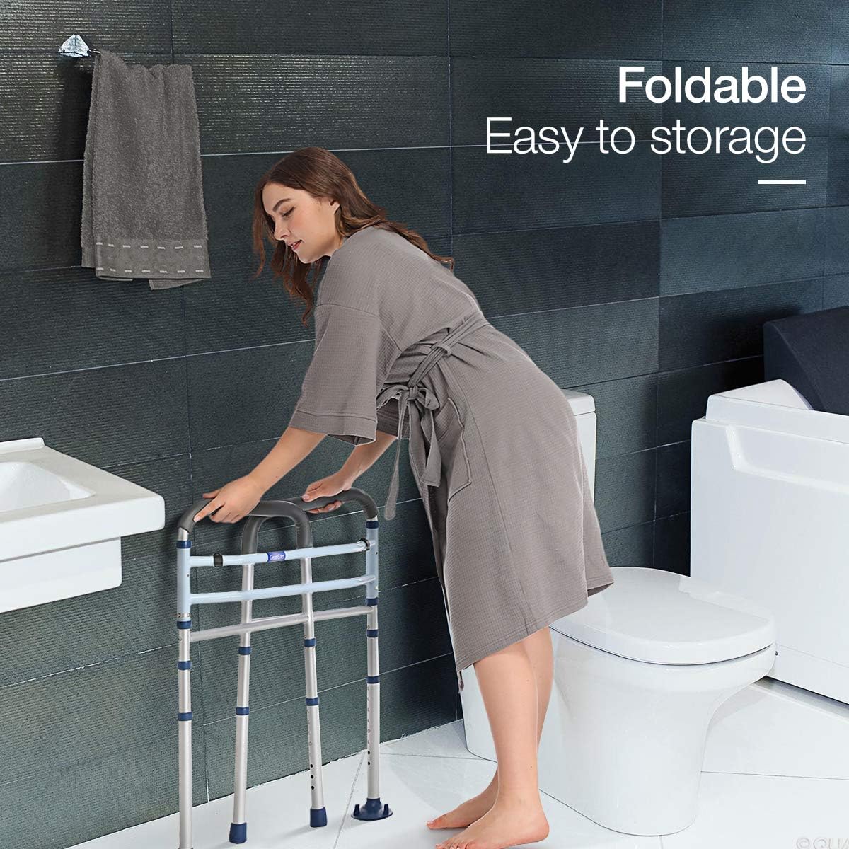 GreenChief Stand Alone Toilet Safety Rail with Free Grab Bar - Heavy Duty Toilet Safety Frame for Elderly, Handicap and Disabled - Adjustable Freestanding Toilet Handrails Helper, Fit Any Toilet : Health & Personal Care