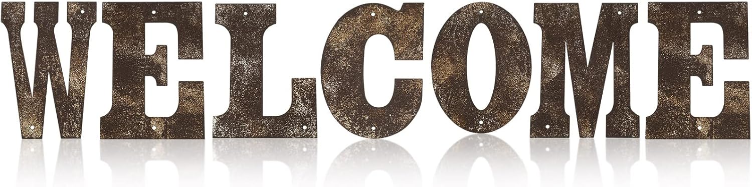 Plaques & Wall Art - Shimeyao 7 Pieces Metal Welcome Wall Decor 4 Inch Rusty Welcome Letters Rusted Welcome Signs Flat Rustic Wall Art for Home Barn Coffee Bar Outdoor Decorations