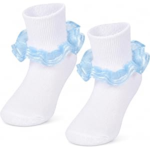 KUANINUNAR White Toddler Girls Double Tutu Soft Ruffle Pink Lace Ankle Socks Fancy Frilly Dress Princess Pageant Cotton Socks