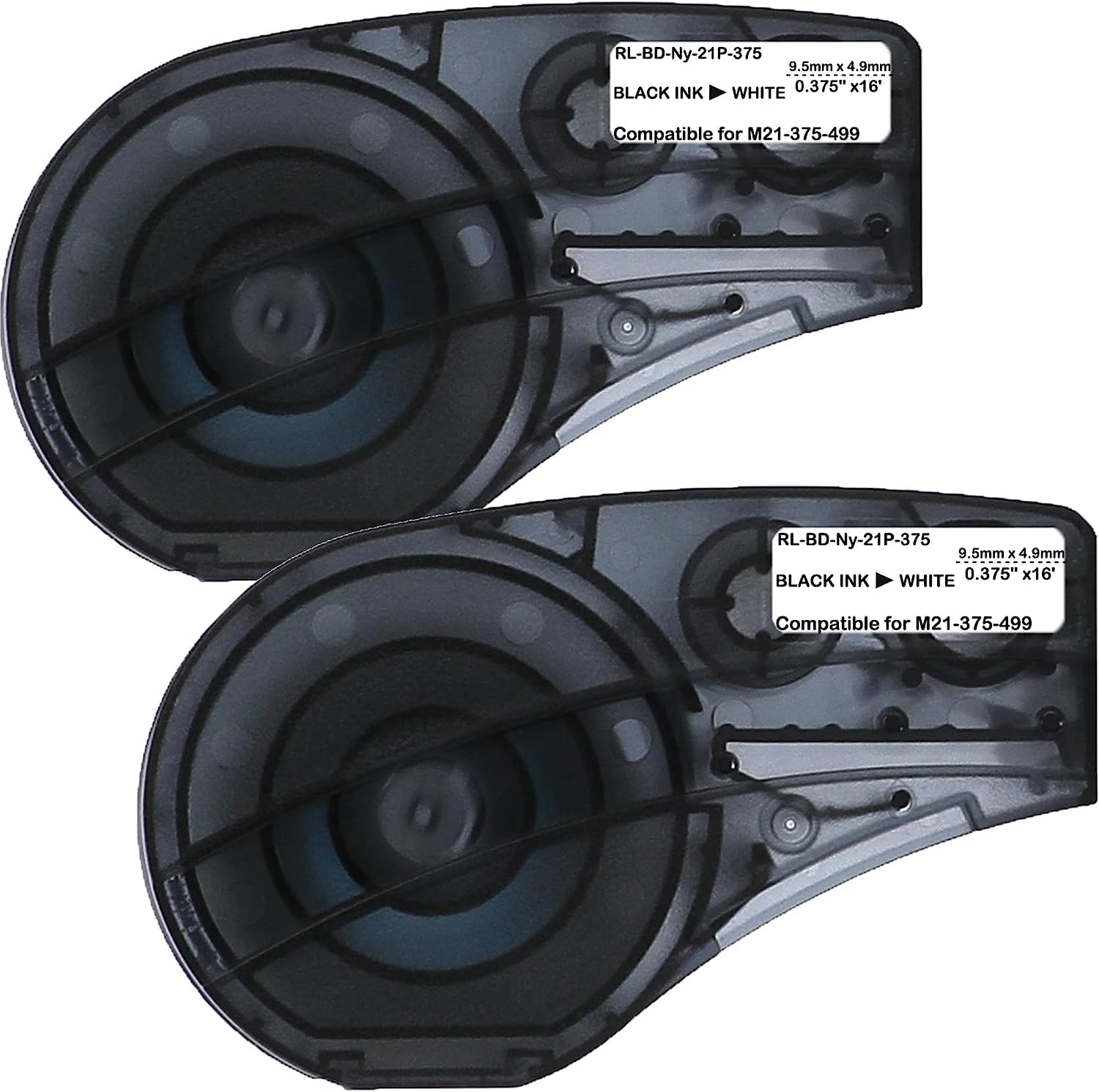 Photo 1 of Compatible Label Tape Replacememt for M21-375-499-Black on White 3/8" High Adhesion Nylon Cloth-16' Length-0.375" Width- 2 Pack Compatible with BMP21 Plus/LAB Label Printers
