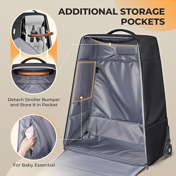 YOREPEK STROLLER BAG COMPATIBLE WITH UPPABABY VISTA V2/V3 AND CRUZ V2 (NO WHEEL REMOVAL NEEDED), PADDED STROLLER TRAVEL BAG WITH WHEELS, FOLDABLE STROLLER COVER WITH STORAGE POCKET, ALL BLACK