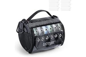 Goture 3/6 Outlet Holes Fishing Line Storage Bag, 2 Sizes Clear View Window Fishing Line Case, Removable Divider Fishing Line Organizer, Water-Resistant Surface, Tangle-Free Leader Line Spool Bag