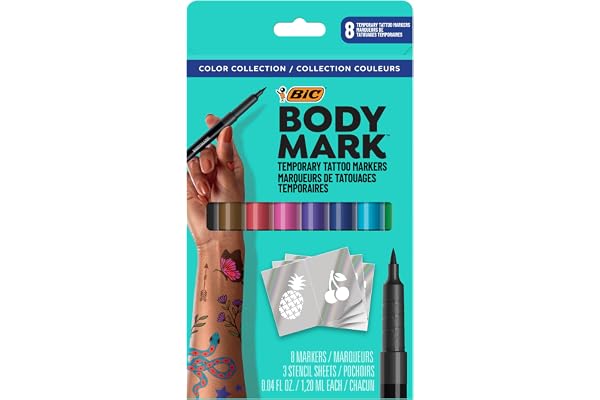 BIC BodyMark Skin-Safe & Cosmetic Quality Temporary Tattoo Marker, 8-Count in Assorted Colours