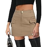 Zando High Waisted Cargo Mini Skirt Y2K Bodycon Denim Mini Skirt Y2K Jean Skirt with Pockets Y2K Button Cargo Skirt