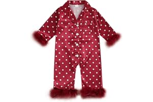 Kavousa Baby Girl Christmas Pajamas Pjs Long Sleeve Button Down Newborn Pajama Romper Sleepwear One-piece Pjs Lounge Set