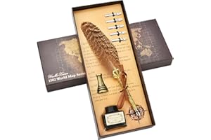 Hethrone Quill Pen Ink Set - Calligraphy Pens Includes Feather Pen, Pen Holder and 5 Replacement Nibs Holiday Ideal Gifts (Brown)