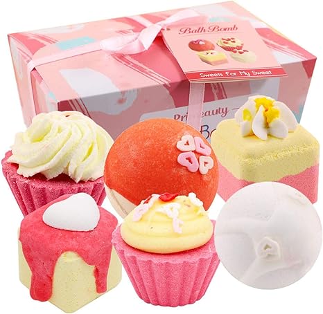 Amazon Co Jp バスボムギフトセット 6個のカップケーキデザインオーガニックナチュラルエッセンシャルオイルシーソルトバスボムクリスマスの誕生日の母の日の月のガールフレンドのための完璧な ビューティー