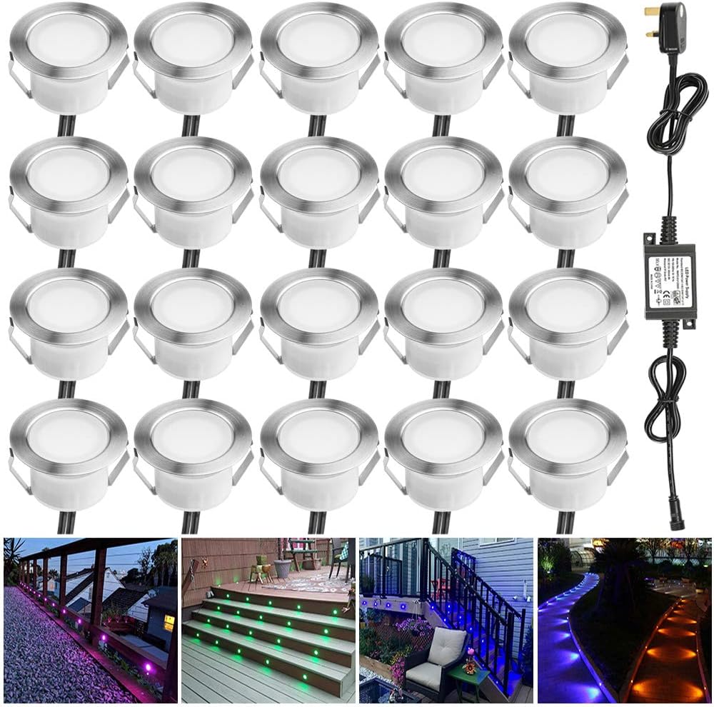 INDARUN RGB Led Decking Lights Waterproof IP67 Ø45MM - Lighting for Terrace/Patio/Path/Wall/Garden/Decoration, 20 Packs