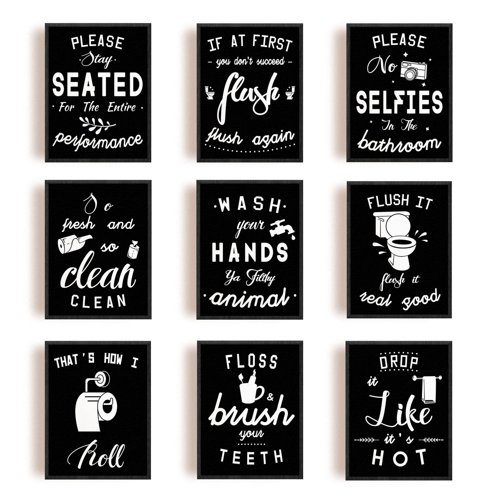 SUPERDANT 9 PCS Bathroom Canvas Wall Art Bathroom Wall Pictures Funny Toilet Wall Decor Poster Toilet Quotes Sign for Restroom Decoration Unframed