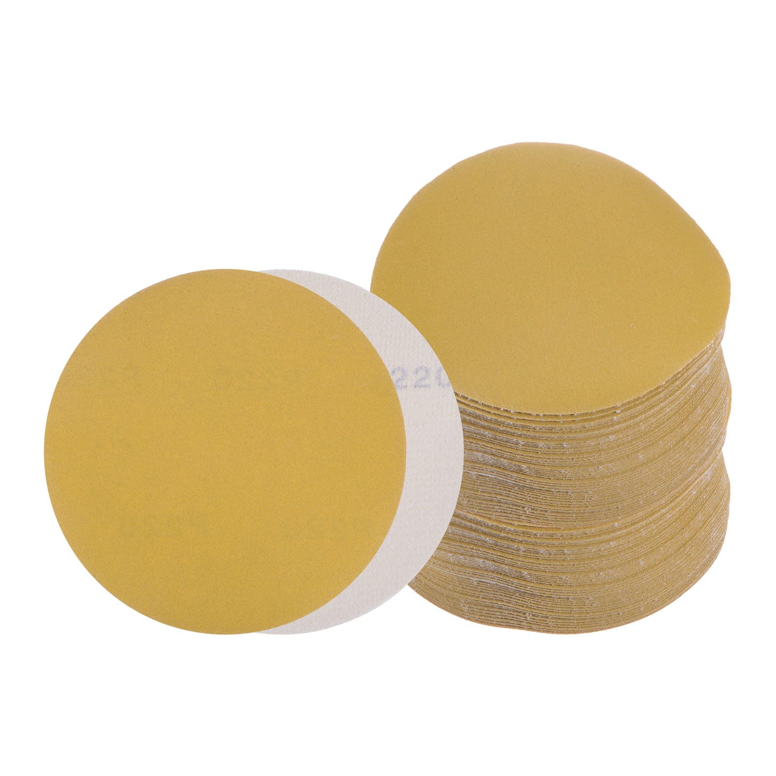 Kozelo 100pcs No Hole Sanding Discs- [ 6 Inch 220 Grit ] Round Hook and Loop Grip Sanding Pads Sheet Sandpaper for Automotive Woodworking Metal Polishing Use| Gold, Aluminum Oxide