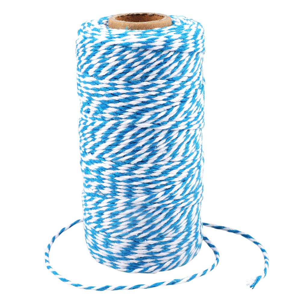 G2PLUS Blue and White Bakers Twine: 2mm Cotton String for Gift Wrapping, DIY Crafts, Wedding Tags, Holiday Decor and Packaging, 100M