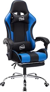 Neo Leather Gaming Chair with Footrest, Massage & Adjustable Height - Blue view 8