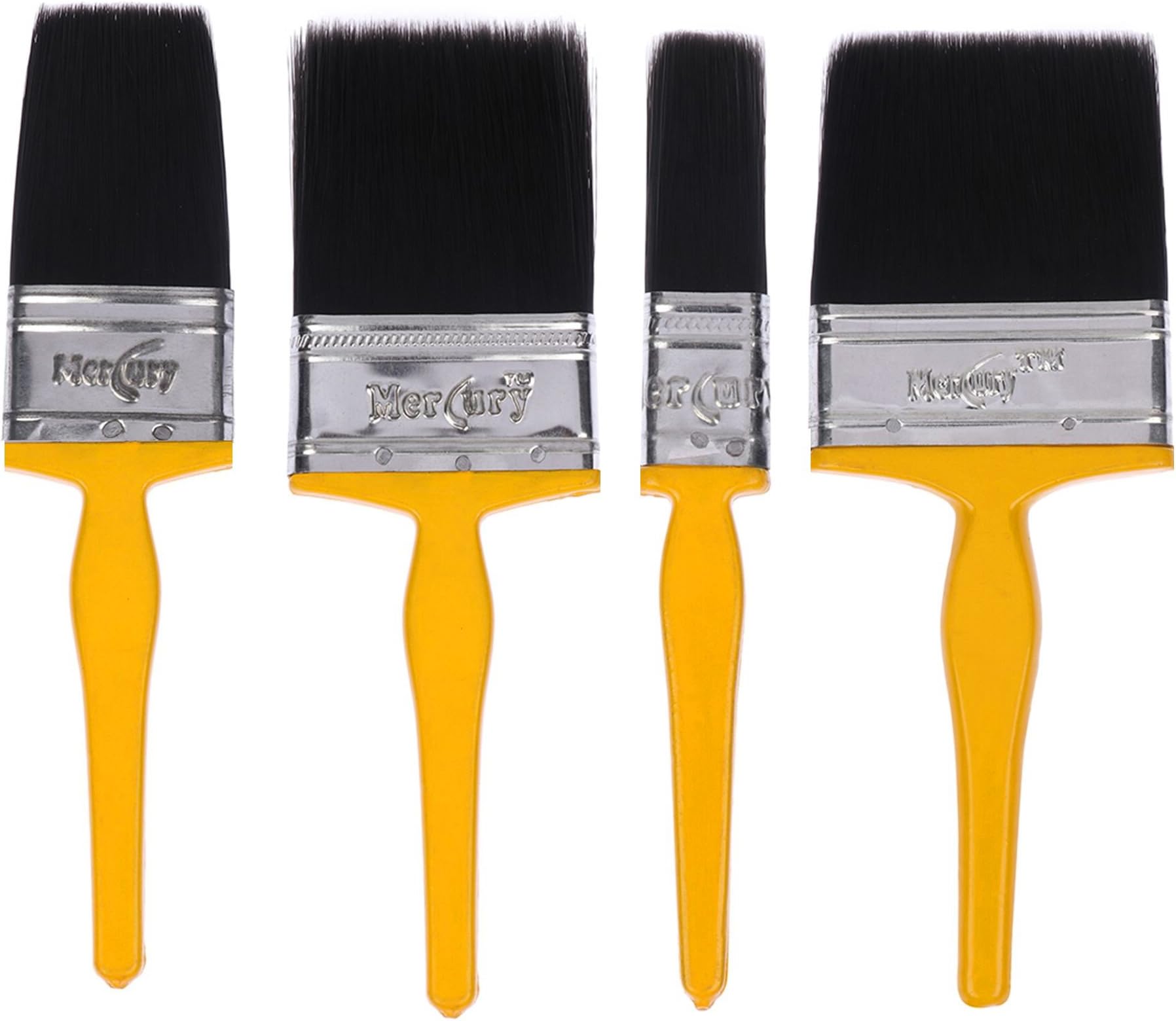 Mercury Brush® Double Thickness Triple Boiled 100% Pure Nylon/Polyester Blend Round Bristles Paint Brush for All Application, Set of 4 (1"+2"+3"+4" Inch) 75 mm Long Black Bristle