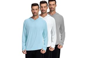 DMVOD 1 or 3 Pack Men's UPF 50+ Fishing Shirts Long Sleeve UV Sun Protection Hoodie Hiking Rash Guard Fishing Outdoor Running