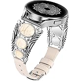 Minyee Leather Band Compatible with Samsung Galaxy Watch 7/6/5/4/FE/Active 2 40mm 44mm/Watch 6 Classic 43mm 47mm/Watch 5 Pro 45mm Band Women, Western Turquoise Boho Vintage Jewelry 20mm Watch Strap