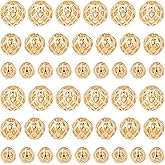 PH PandaHall 60pcs Golden Round Beads, 14K Gold Plated Brass Hollow Beads 4 6 8mm Filigree Beads Metal Spacer Beads Loose Beads for Earrings Bracelet Pendant Waist Chain Necklaces Jewelry DIY Crafts