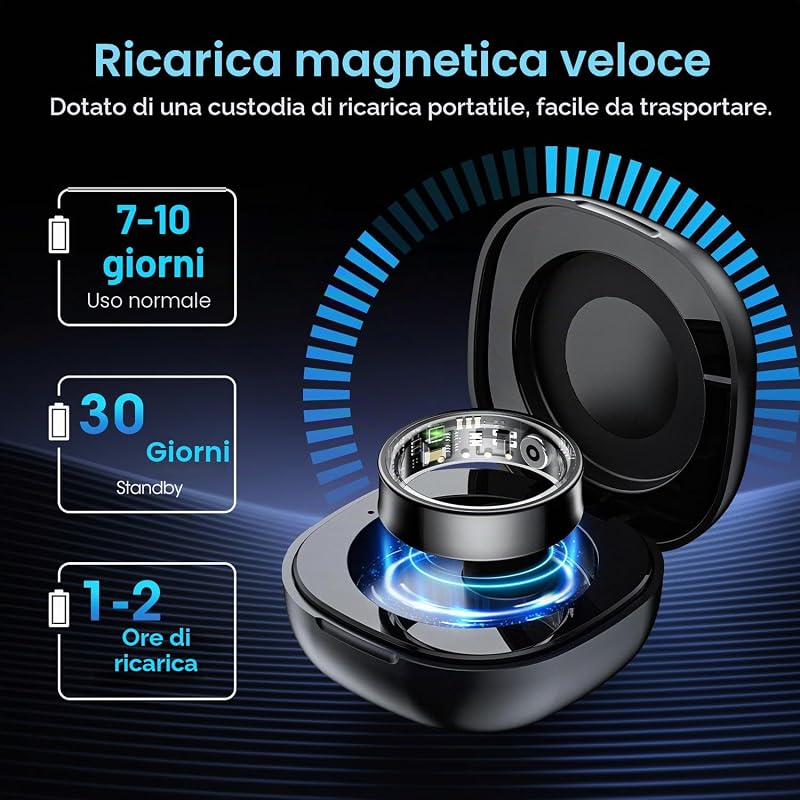 Smart Ring Uomo Donna, Anello Smart Fitness con Controllo Gestuale/Frequenza Cardiaca(HRV)/SpO2/Sonno/170+ Modalità Sport Impermeabil 5ATM, Smartwatch per Android e iOS, Misura 11, Nero — foto 7 di 8