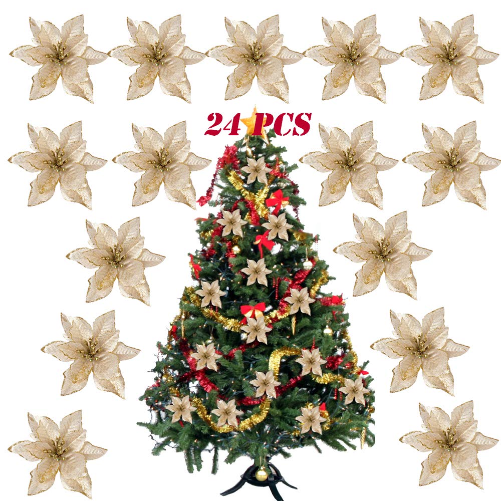SERWOO Christmas Tree Decoration Artificial Flowers (Gold)