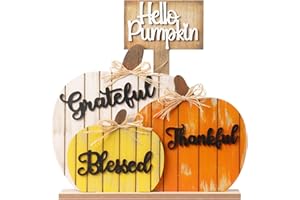 SY Super Bang Fall Decorations for Home, Rustic Wooden Blessed Grateful Thankful Hello Pumpkin Tabletop Sign Thanksgiving Decoration, for Autumn Harvest Farmhouse Party Decor.