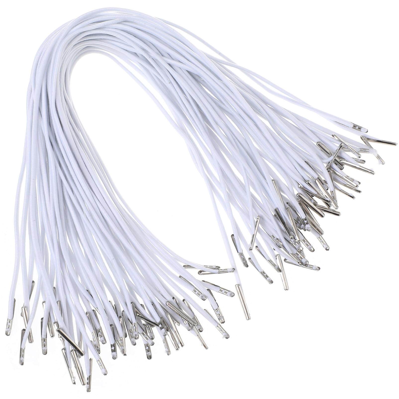 SEWACC 50pcs White Elastic Barbed Cords with Metal Ends, 28cm Elastic Loop Stretch Thread String for DIY Craft